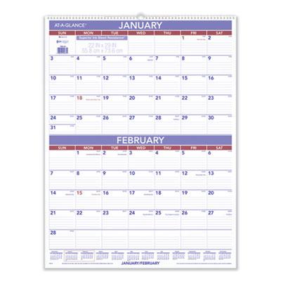 View larger image of Two-Month Wall Calendar, 22 x 29, White/Blue/Red Sheets, 12-Month (Jan to Dec): 2023