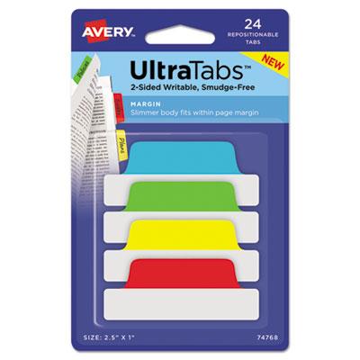 View larger image of Ultra Tabs Repositionable Tabs, Margin Tabs: 2.5" x 1", 1/5-Cut, Assorted Colors, 24/Pack