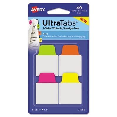 View larger image of Ultra Tabs Repositionable Tabs, Mini Tabs: 1" x 1.5", 1/5-Cut, Assorted Neon Colors, 40/Pack
