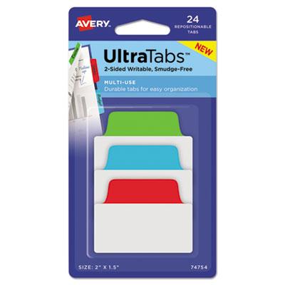 View larger image of Ultra Tabs Repositionable Tabs, Standard: 2" x 1.5", 1/5-Cut, Assorted Colors (Blue, Green and Red), 24/Pack