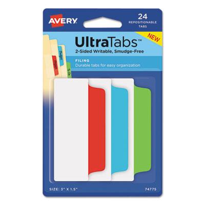 View larger image of Ultra Tabs Repositionable Tabs, Wide and Slim: 3" x 1.5", 1/3-Cut, Assorted Colors, 24/Pack