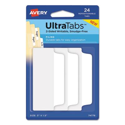 View larger image of Ultra Tabs Repositionable Tabs, Wide and Slim: 3" x 1.5", 1/3-Cut, White, 24/Pack