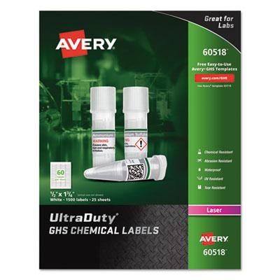 View larger image of UltraDuty GHS Chemical Waterproof and UV Resistant Labels, 0.5 x 1.75, White, 60/Sheet, 25 Sheets/Pack