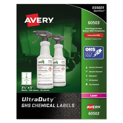 View larger image of UltraDuty GHS Chemical Waterproof and UV Resistant Labels, 3.5 x 5, White, 4/Sheet, 50 Sheets/Box