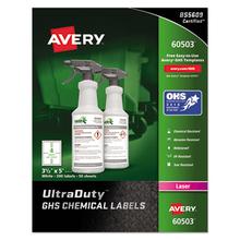 UltraDuty GHS Chemical Waterproof and UV Resistant Labels, 3.5 x 5, White, 4/Sheet, 50 Sheets/Box