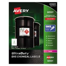 UltraDuty GHS Chemical Waterproof and UV Resistant Labels, 8.5 x 11, White, 50/Box