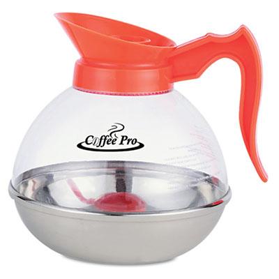 View larger image of Unbreakable Decaffeinated Coffee Decanter, 12-Cup, Stainless Steel/Polycarbonate, Orange Handle