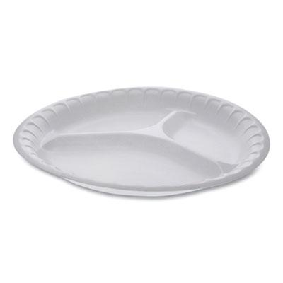 View larger image of Placesetter Satin Non-Laminated Foam Dinnerware, 3-Compartment Plate, 10.25" dia, White, 540/Carton