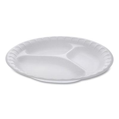 View larger image of Placesetter Satin Non-Laminated Foam Dinnerware, 3-Compartment Plate, 9" dia, White, 500/Carton
