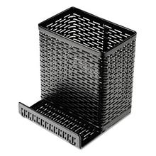 Urban Collection Punched Metal Pencil Cup/Cell Phone Stand, 3 1/2 x 3 1/2, Black