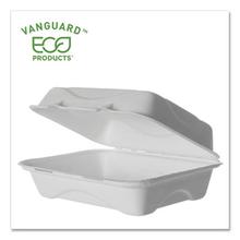Vanguard Renewable and Compostable Sugarcane Clamshells, 1-Compartment, 9 x 6 x 3, White, 250/Carton