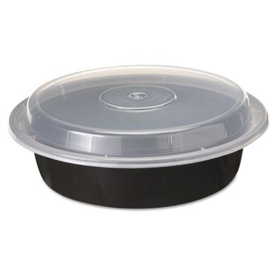 View larger image of Newspring VERSAtainer Microwavable Containers, 24 oz, 7" Diameter, Black/Clear, Plastic, 150/Carton