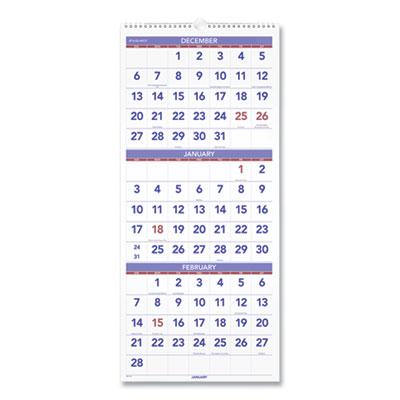 View larger image of Deluxe Three-Month Reference Wall Calendar, Vertical Orientation, 12 x 27, White Sheets, 14-Month (Dec to Jan): 2022 to 2024