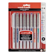 VISION Needle Roller Ball Pen, Stick, Fine 0.7 mm, Assorted Ink and Barrel Colors, 8/Pack