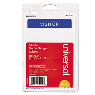 View larger image of Visitor Self-Adhesive Name Badges, 3.5 x 2.25, White/Blue, 100/Pack