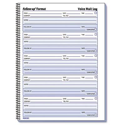View larger image of Follow-up Wirebound Voice Mail Log Book, One-Part (No Copies), 7.5 x 2, 5 Forms/Sheet, 500 Forms Total