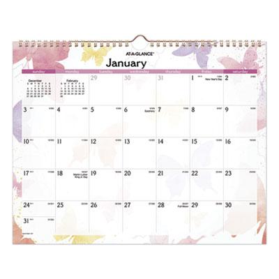 View larger image of Watercolors Recycled Monthly Wall Calendar, Watercolors Artwork, 15 x 12, White/Multicolor Sheets, 12-Month (Jan-Dec): 2024