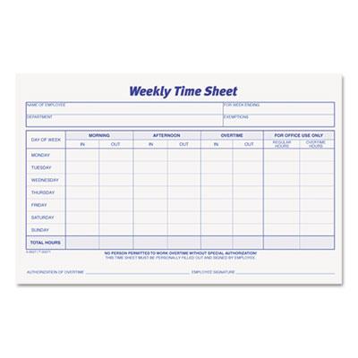 View larger image of Weekly Time Sheets, One-Part (No Copies), 8.5 x 5.5, 50 Forms/Pad, 2 Pads/Pack