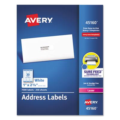 View larger image of White Address Labels w/ Sure Feed Technology for Laser Printers, Laser Printers, 1 x 2.63, White, 30/Sheet, 250 Sheets/Box