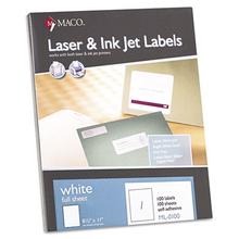 White Laser/Inkjet Full-Sheet Identification Labels, Inkjet/Laser Printers, 8.5 x 11, White, 100/Box