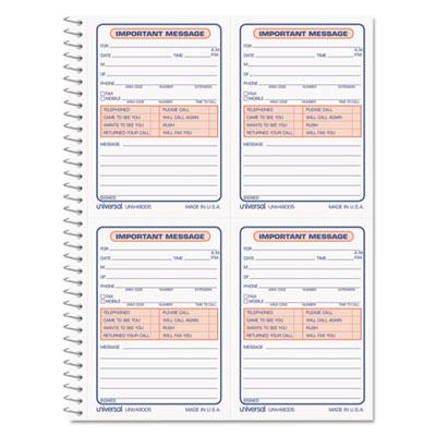 View larger image of Wirebound Message Books, Two-Part Carbonless, 5.5 x 3.88, 4 Forms/Sheet, 200 Forms Total
