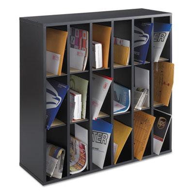 View larger image of Wood Mail Sorter with Adjustable Dividers, Stackable, 18 Compartments, 33.75 x 12 x 32.75, Black