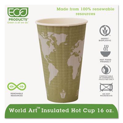 View larger image of World Art Renewable and Compostable Insulated Hot Cups, PLA, 16 oz, 40/Packs, 15 Packs/Carton