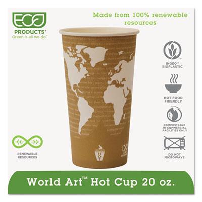 View larger image of World Art Renewable Compostable Hot Cups, 20 oz., 50/PK, 20 PK/CT