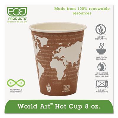 View larger image of World Art Renewable Compostable Hot Cups, 8 oz., 50/PK, 20 PK/CT