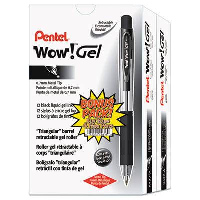 View larger image of WOW! Retractable Gel Pen, Medium 0.7 mm, Black Ink, Clear/Black Barrel, 24/Pack