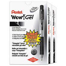 WOW! Retractable Gel Pen, Medium 0.7 mm, Black Ink, Clear/Black Barrel, 24/Pack