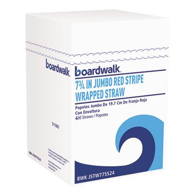 View larger image of Wrapped Jumbo Straws, 7.75", Plastic, White/Red Stripe, 400/Pack, 25 Packs/Carton