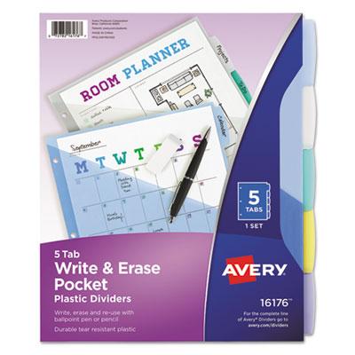 View larger image of Write and Erase Durable Plastic Dividers with Slash Pocket, 3-Hold Punched, 5-Tab, 11.13 x 9.25, Assorted, 1 Set