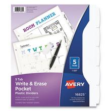 Write and Erase Durable Plastic Dividers with Straight Pocket, 5-Tab, 11.13 x 9.25, White, 1 Set