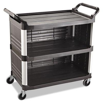 View larger image of Xtra Utility Cart with Enclosed Sides and Back, Plastic, 3 Shelves, 300 lb Capacity, 20" x 40.63" x 37.8", Black