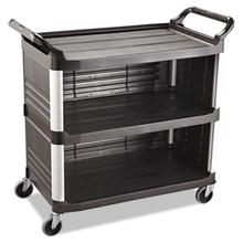 Xtra Utility Cart with Enclosed Back/End Panels, Plastic, 3 Shelves, 300 lb Capacity, 20" x 40.63" x 37.8", Black